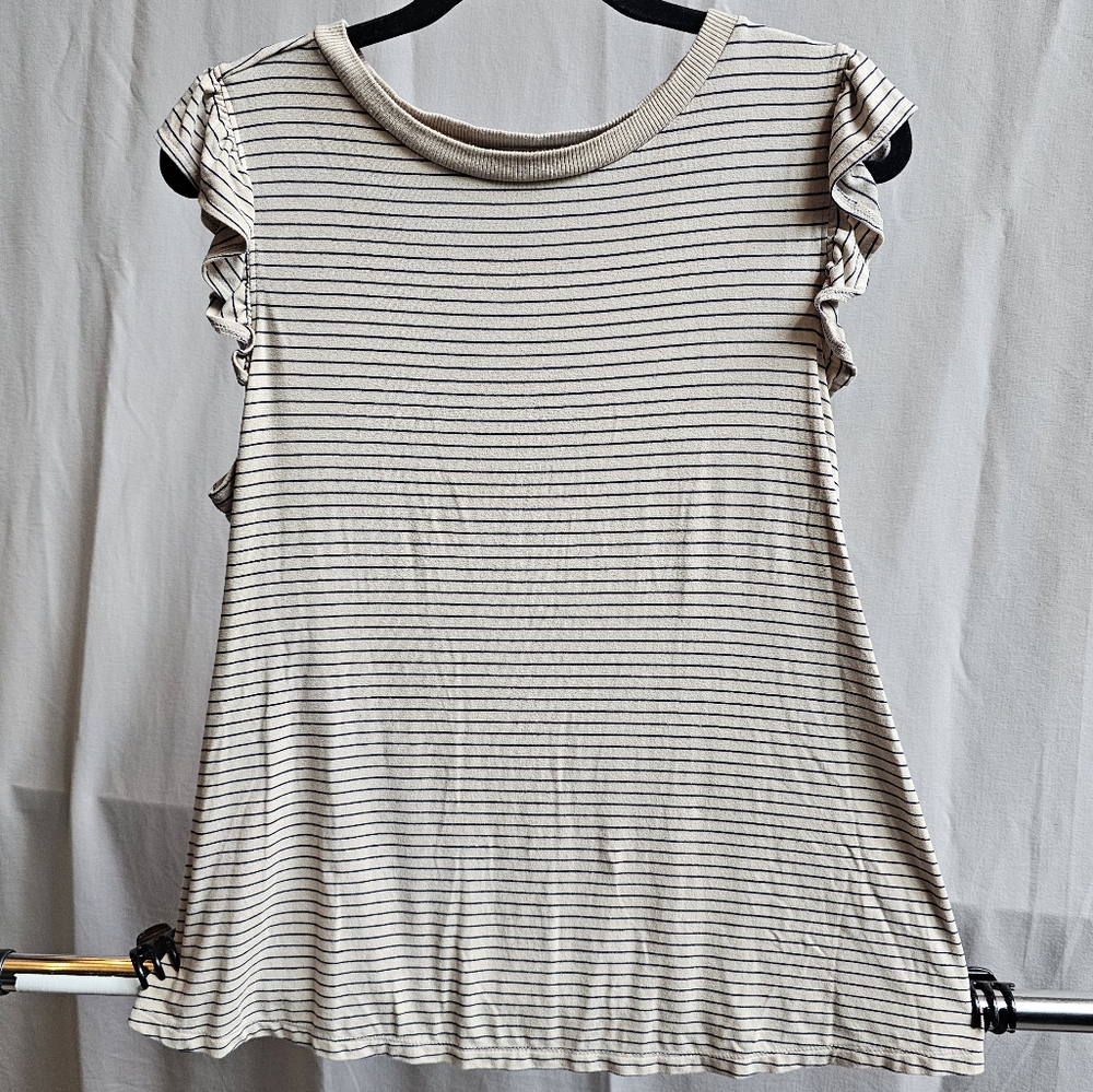Hatch Cream and Black Striped Flutter Sleeve Tee